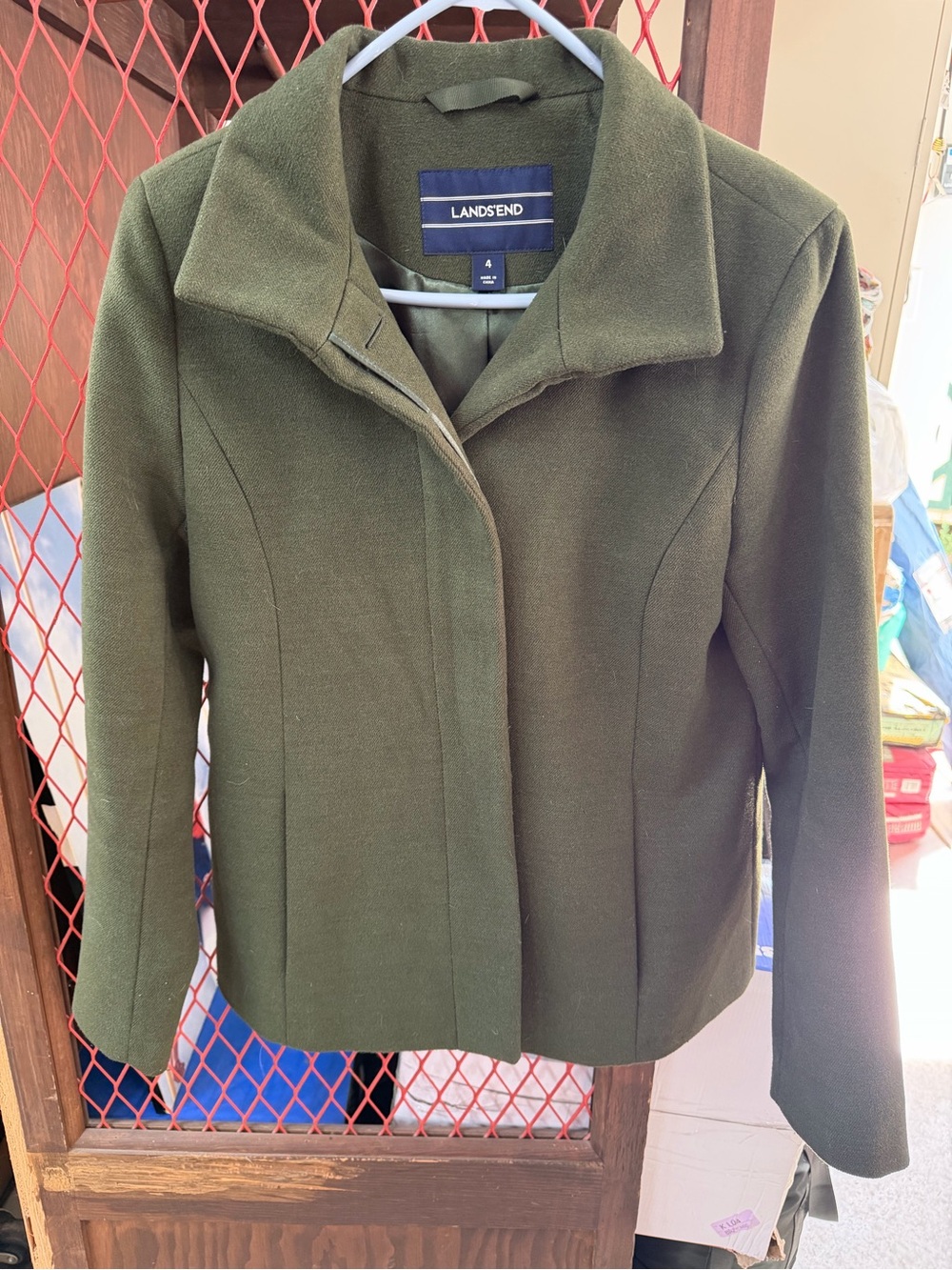 Lands' End Olive Wool-Blend Pea Coat in Deep Green